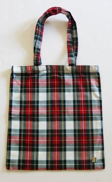 Beyaz-Yeşil Ekoseli Kumaş Çanta