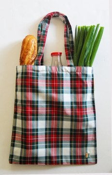 Beyaz-Yeşil Ekoseli Kumaş Çanta