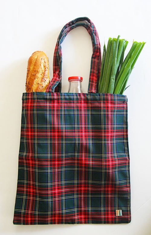 Yeşil-Kırmızı Ekoseli Kumaş Çanta