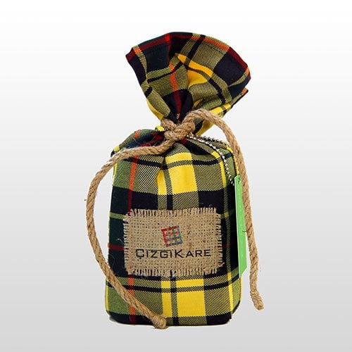 Sarı-Lacivert Ekoseli Yuvarlak Masa Örtüsü