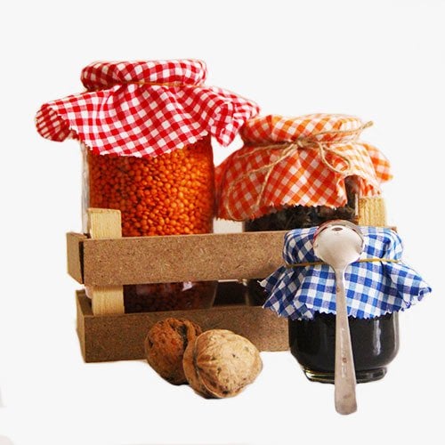 Kırmızı Orta Boy Kareli Kavanoz Kapağı