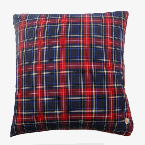 Kırmızı-Lacivert Ekoseli Kırlent Kılıfı