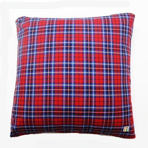 Kırmızı-Mavi Ekoseli Kırlent Kılıfı