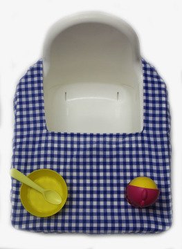 Mavi Orta Boy Kareli Mama Sandalyesi Örtüsü