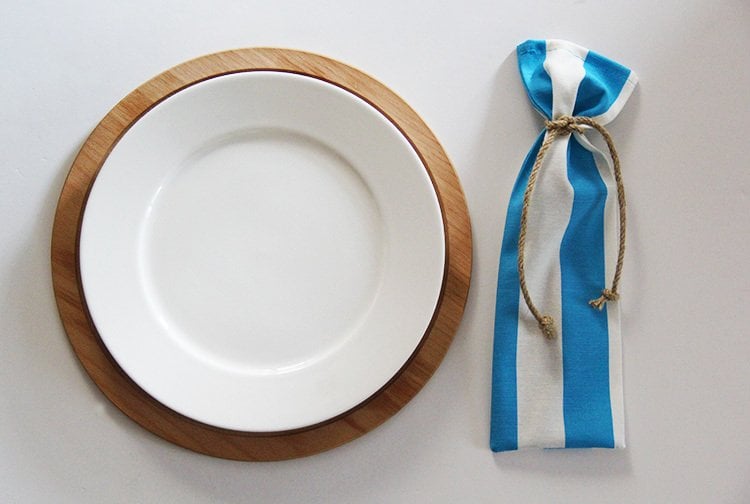 Mavi Çizgili Çatal Bıçak Kesesi (12'li)