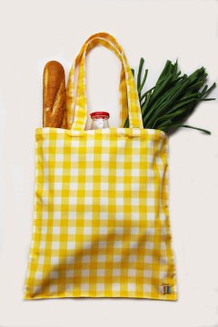 Sarı Kareli Kumaş Çanta