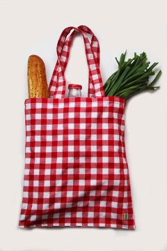 Kırmızı Kareli Kumaş Çanta