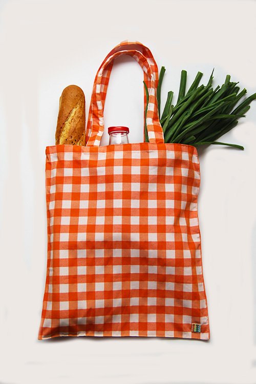 Turuncu Kareli Kumaş Çanta