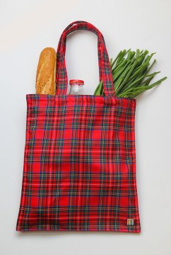 Kırmızı Ekoseli Kumaş Çanta