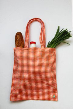 Turuncu Pötikareli Kumaş Çanta