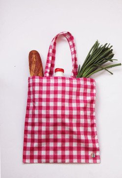 Pembe Kareli Kumaş Çanta