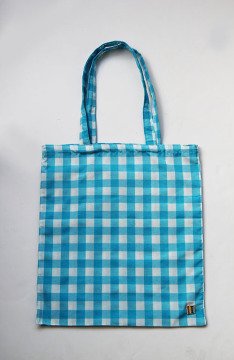 Turkuaz Kareli Kumaş Çanta
