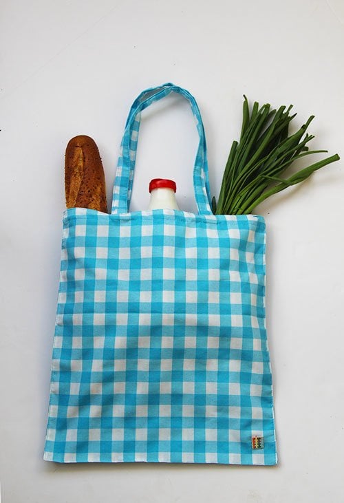 Turkuaz Kareli Kumaş Çanta
