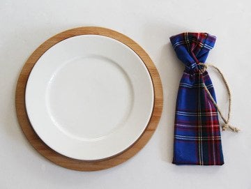 Mavi Ekoseli Çatal Bıçak Kesesi