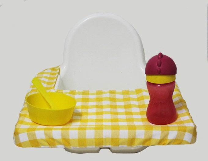 Sarı Kareli Mama Sandalyesi Örtüsü