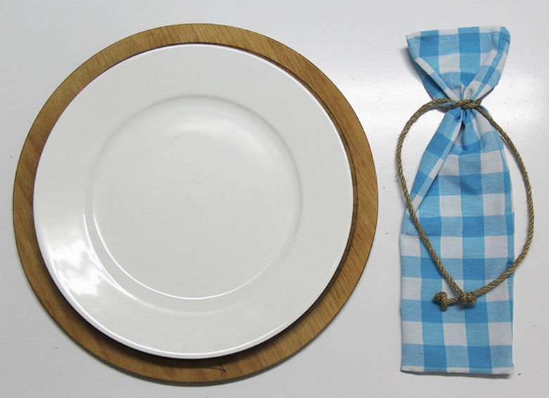 Turkuaz Kareli Çatal Bıçak Kesesi