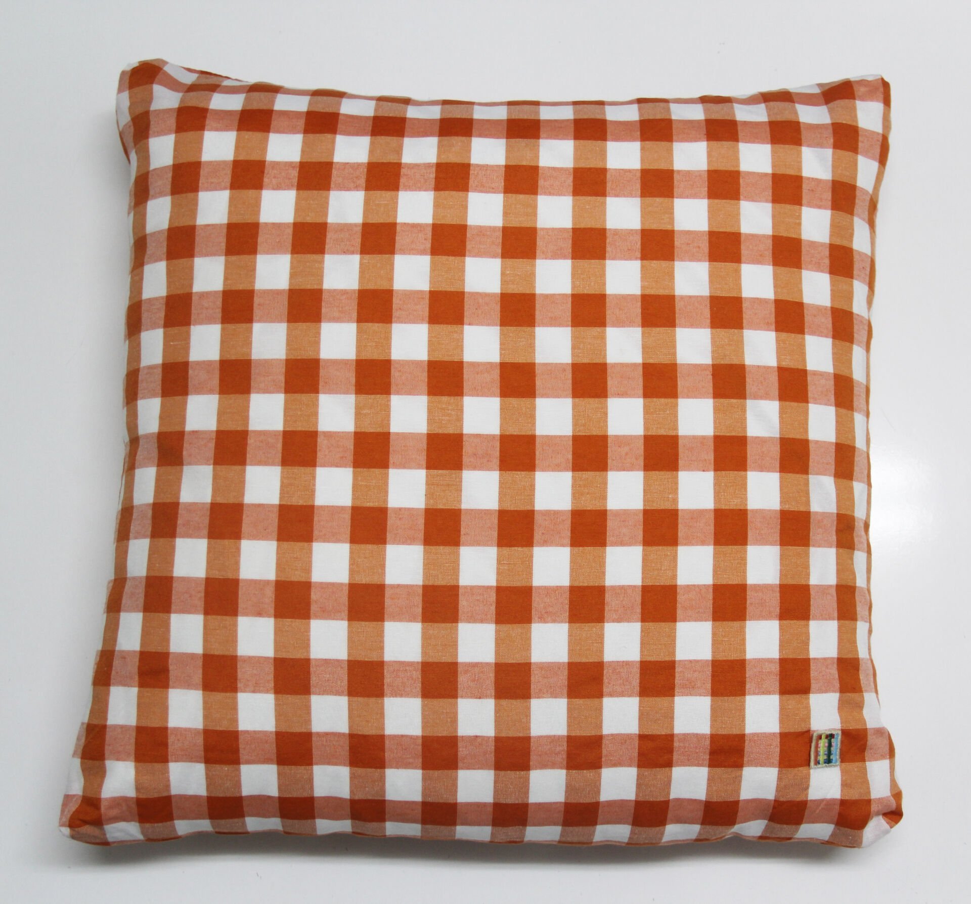 Turuncu Kareli Kırlent Kılıfı